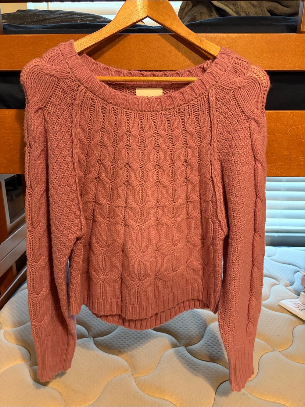 Pink Rose Cable Knit Crewneck Sweater - Rose Mauve